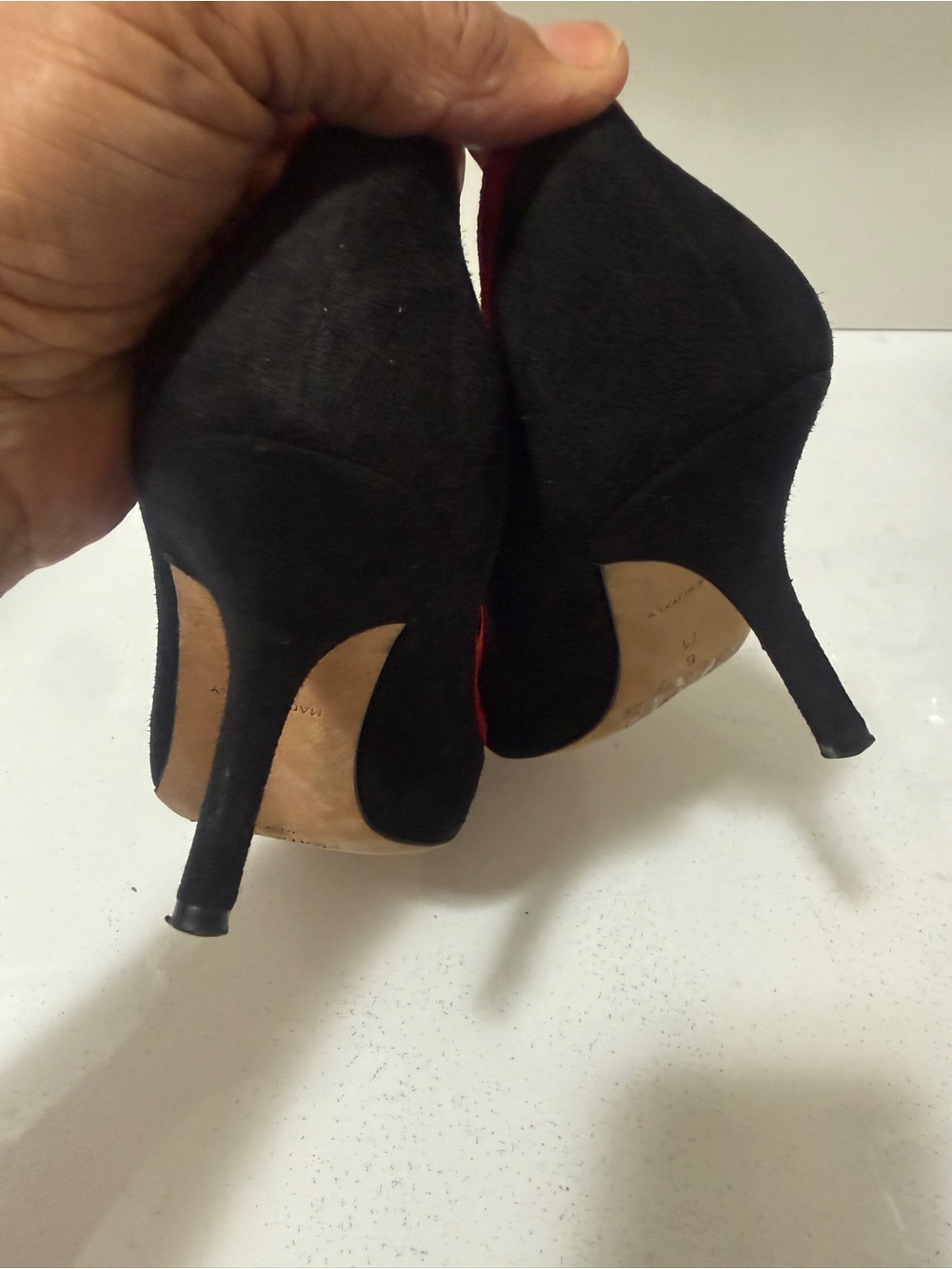 Kate Spade Black Suede Pumps with Red Trim and Floral Accent.Made in Italy - Picture 8 of 15